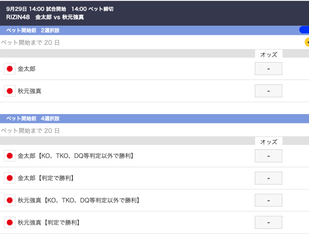 rizin48金太郎 秋元強真オッズ？