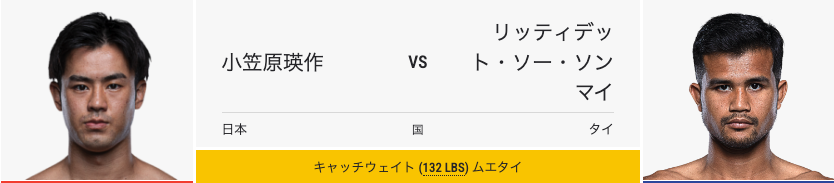 小笠原瑛作選手とリッティデット・ソー・ソンマイ選手の戦績